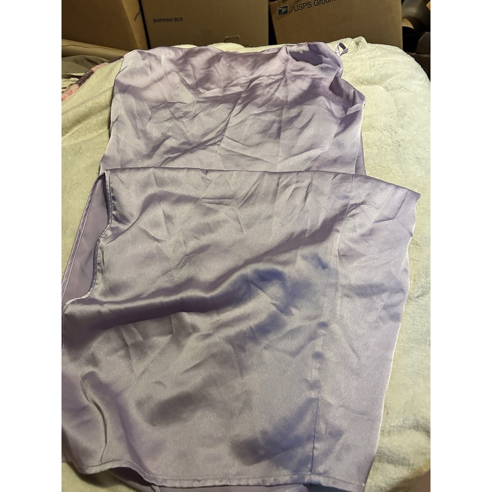 PrettyLittleThing Lilac Satin Slip Dress Womens Size 14 Side Slit Midi Formal‎